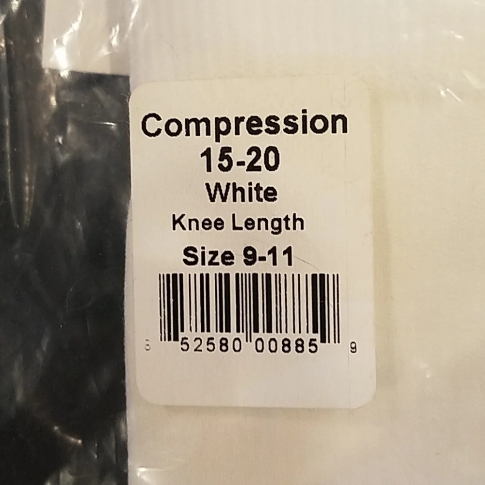 Compression Therapy 15-20mmHg White Knee High Socks-2 PAIR